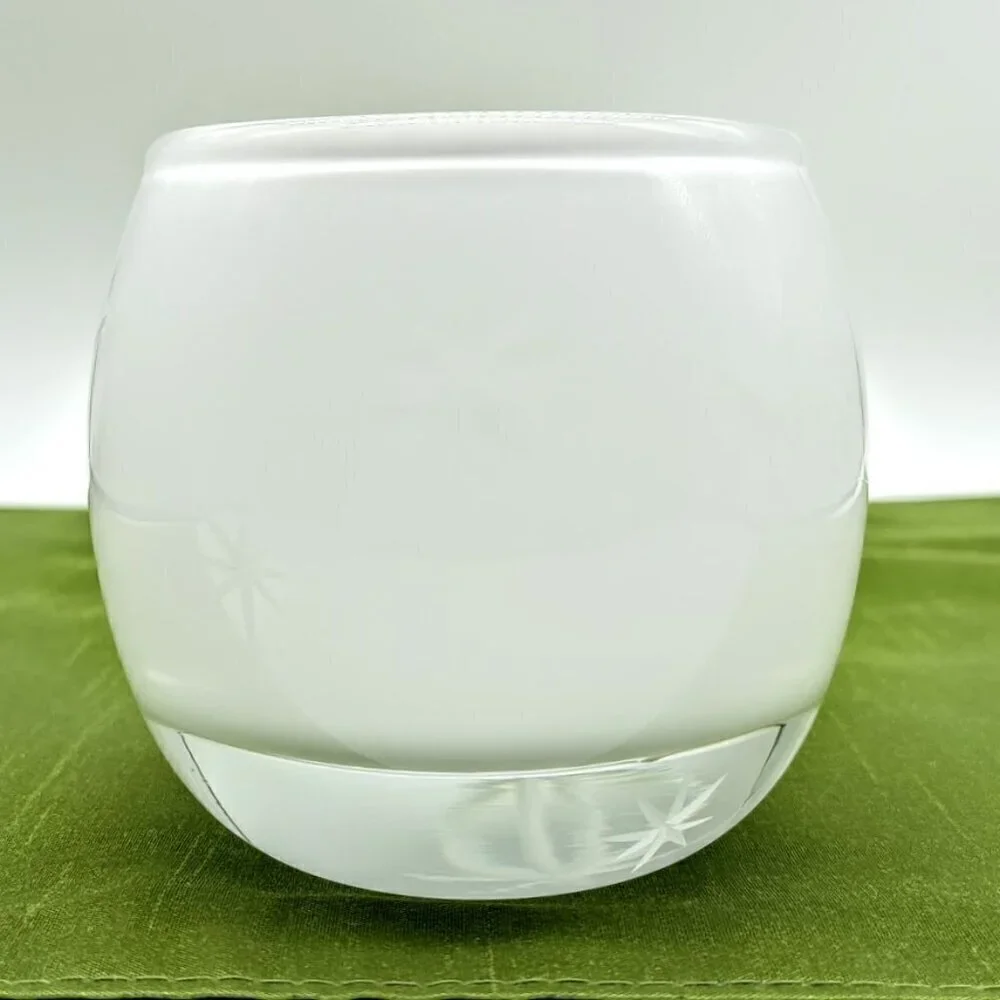 Crate & Barrel White Etched Starburst Glass Candle Holder